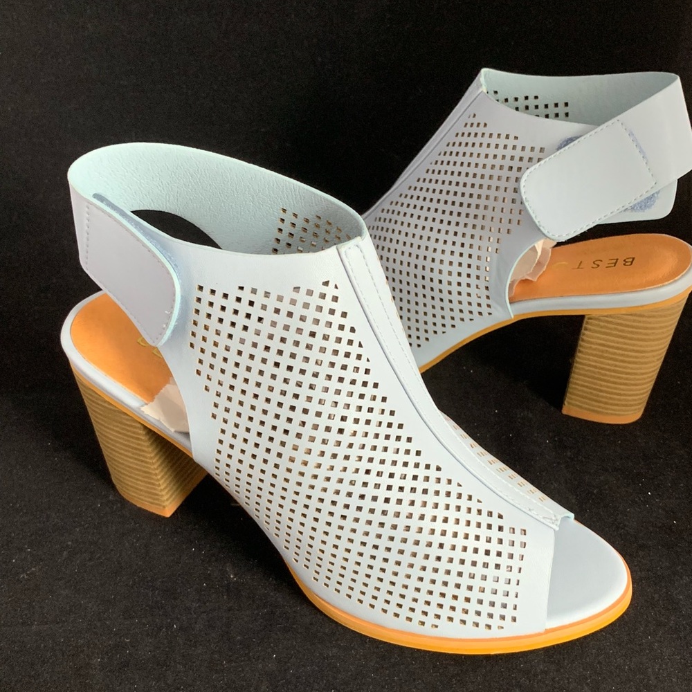 Beston NEW baby blue laser cut mule style sandals